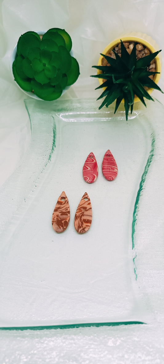 Pampilles interchangeables en forme de goutte Ondines : coloris marbré rose et beige, marbré saumon et marron - SoizElla