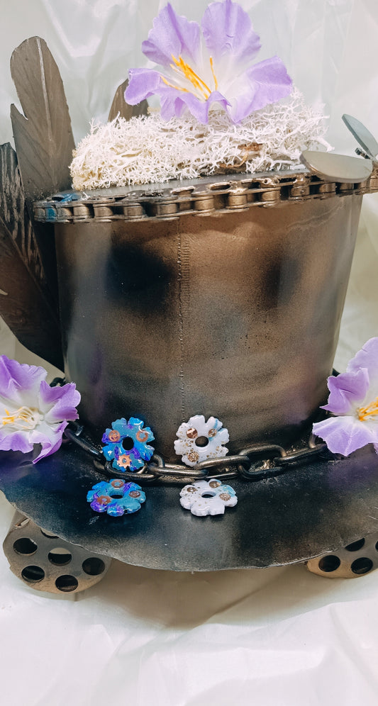 Pampilles interchangeables Axelys style Steampunk : marbré bleu violet aux paillettes argentées avec engrenages et marbré gris bleuté aux paillettes dorées avec engrenages - SoizElla