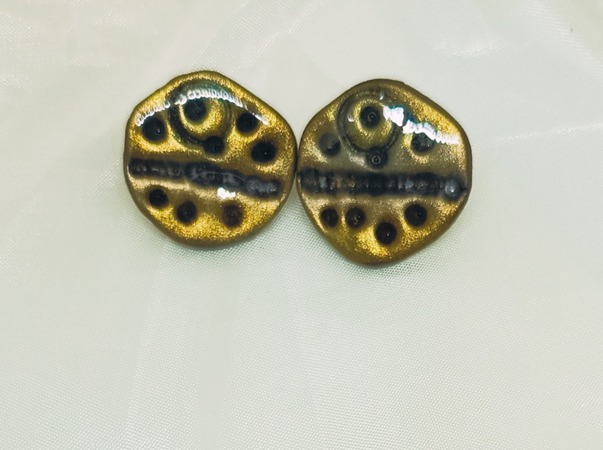 Puces d'oreilles Steampunk Metalya :  puce ronde marron doré  - SoizElla